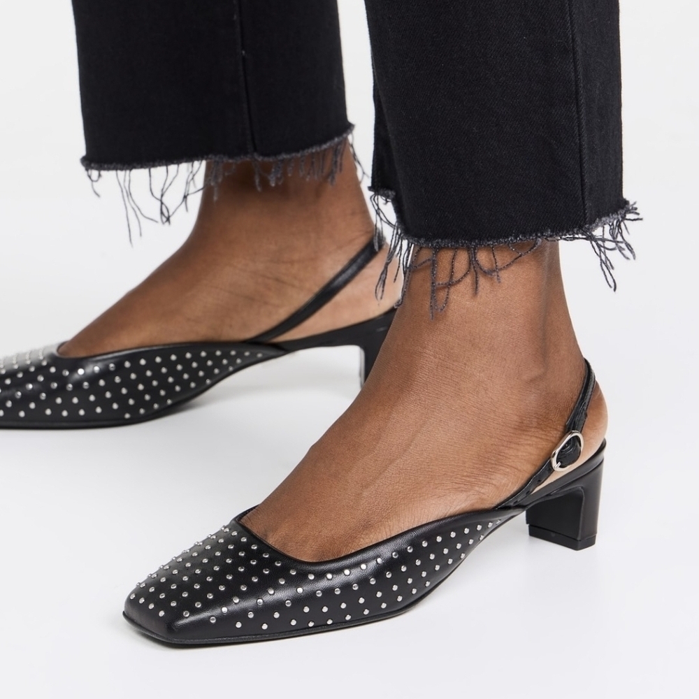 ALOHAS Black Studded Slingback Heels